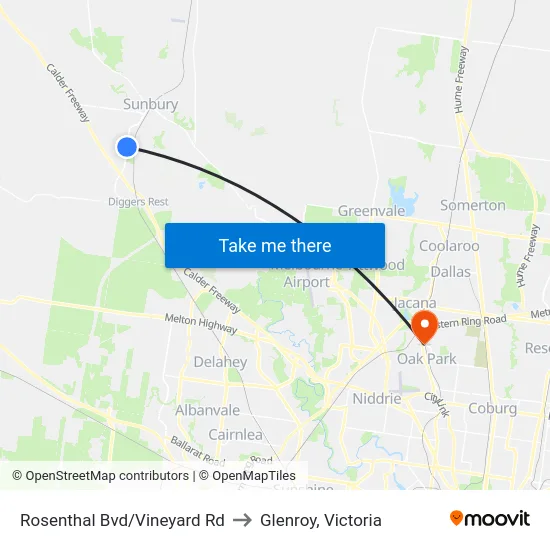 Rosenthal Bvd/Vineyard Rd to Glenroy, Victoria map