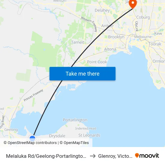 Melaluka Rd/Geelong-Portarlington Rd to Glenroy, Victoria map