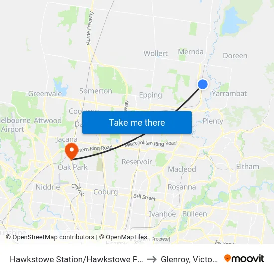 Hawkstowe Station/Hawkstowe Pde to Glenroy, Victoria map