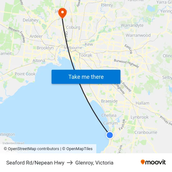Seaford Rd/Nepean Hwy to Glenroy, Victoria map