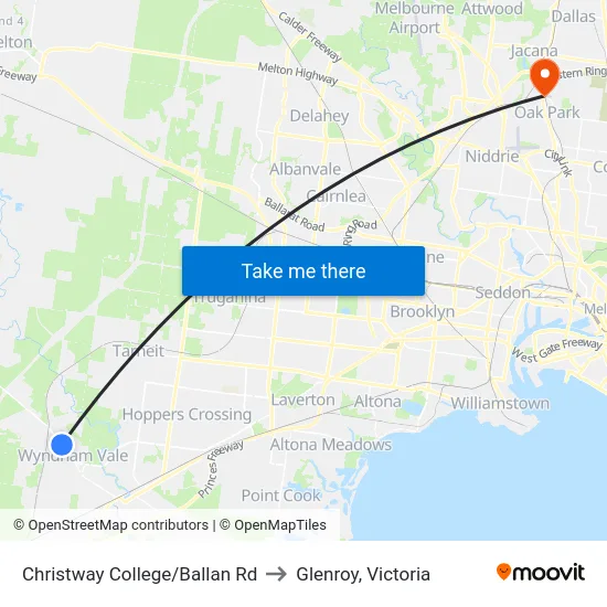 Christway College/Ballan Rd to Glenroy, Victoria map