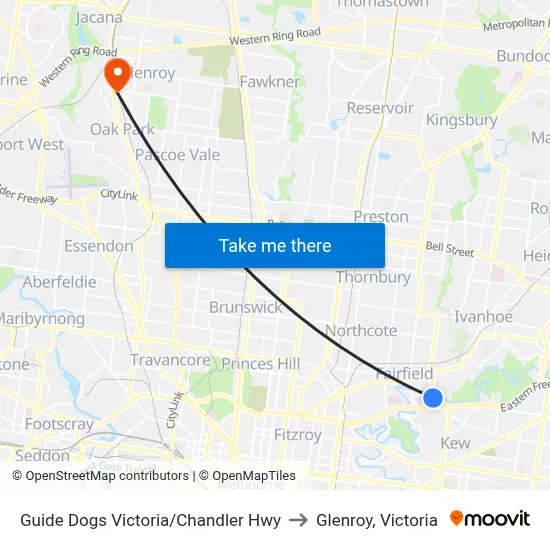 Guide Dogs Victoria/Chandler Hwy to Glenroy, Victoria map