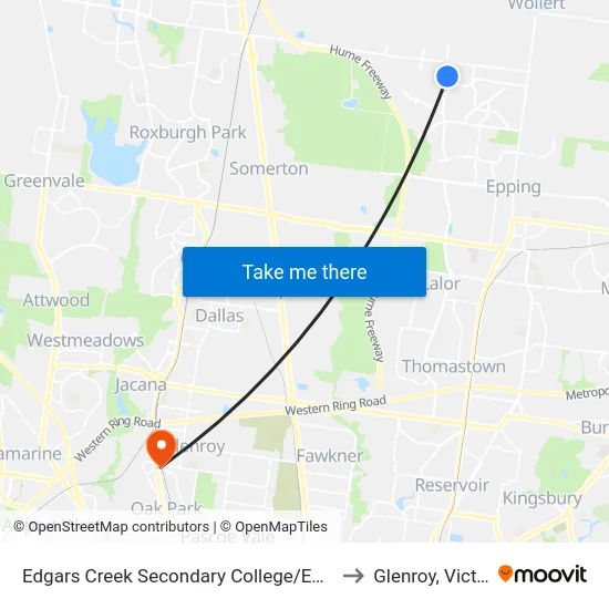 Edgars Creek Secondary College/Edgars Rd to Glenroy, Victoria map