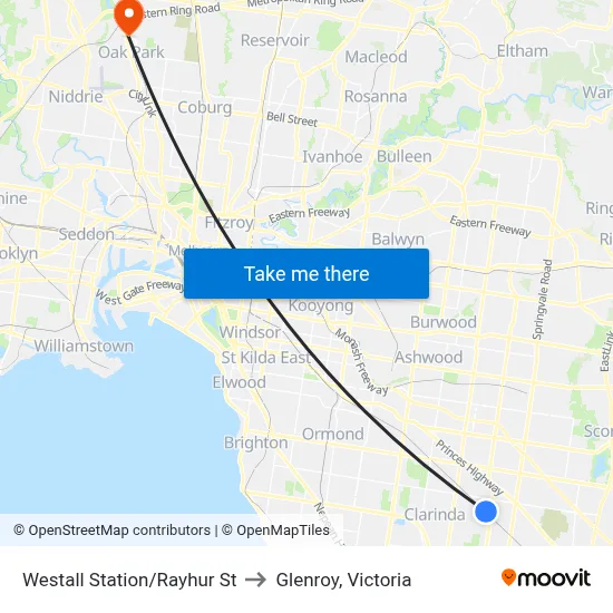 Westall Station/Rayhur St to Glenroy, Victoria map