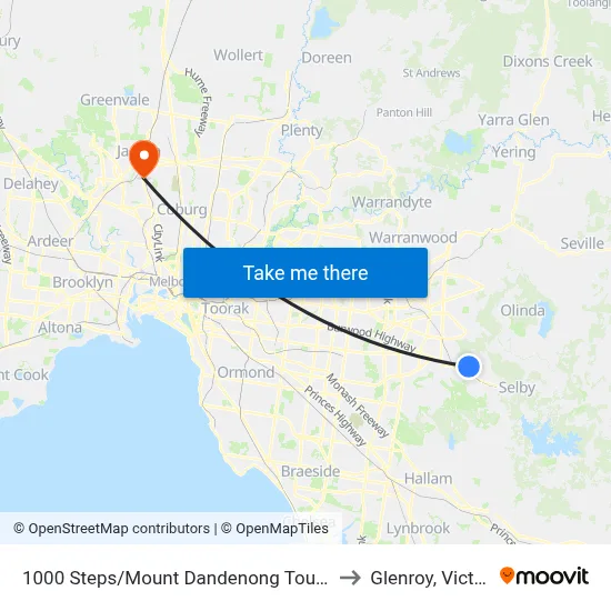 1000 Steps/Mount Dandenong Tourist Rd to Glenroy, Victoria map