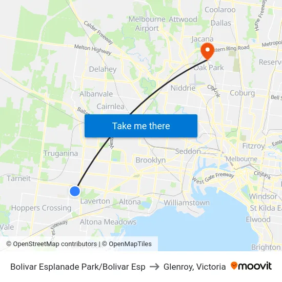 Bolivar Esplanade Park/Bolivar Esp to Glenroy, Victoria map