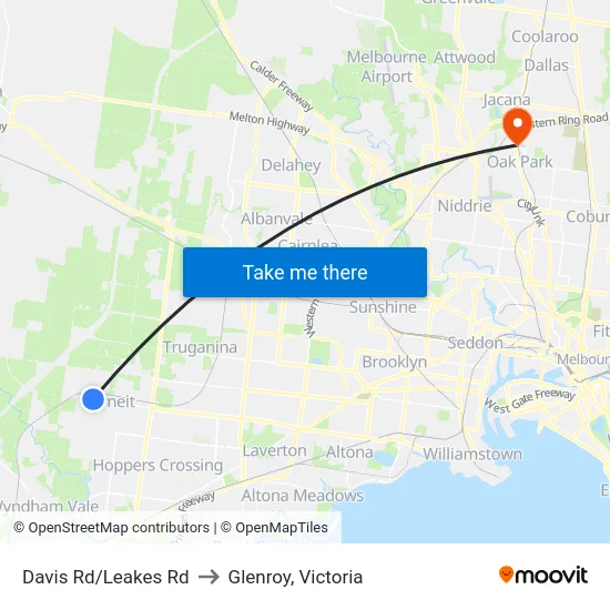 Davis Rd/Leakes Rd to Glenroy, Victoria map