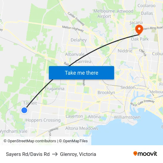 Sayers Rd/Davis Rd to Glenroy, Victoria map