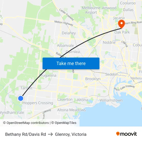 Bethany Rd/Davis Rd to Glenroy, Victoria map