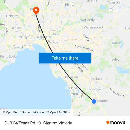 Duff St/Evans Rd to Glenroy, Victoria map