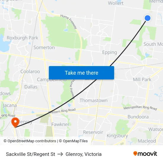Sackville St/Regent St to Glenroy, Victoria map