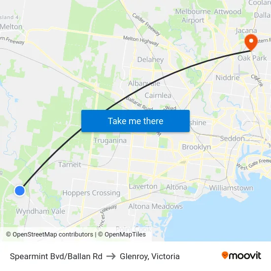 Spearmint Bvd/Ballan Rd to Glenroy, Victoria map