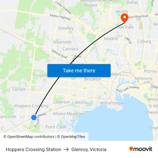Hoppers Crossing Station to Glenroy, Victoria map