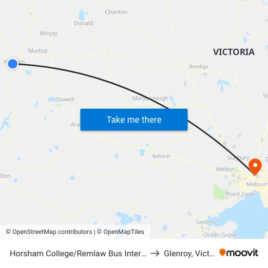 Horsham College/Remlaw Bus Interchange to Glenroy, Victoria map