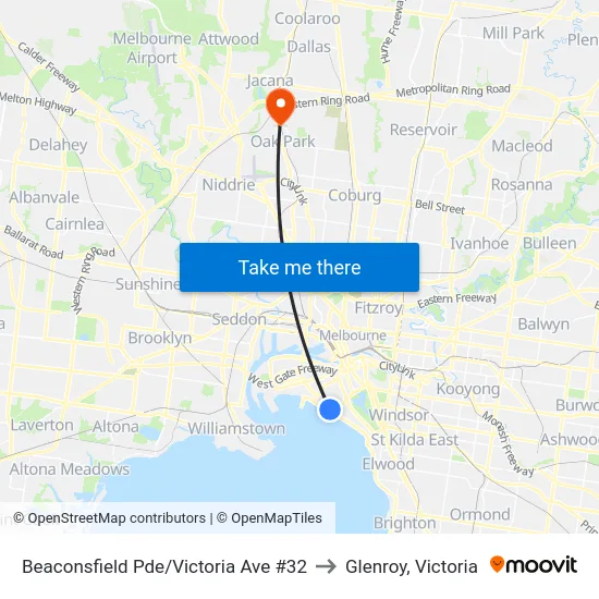 Beaconsfield Pde/Victoria Ave #32 to Glenroy, Victoria map