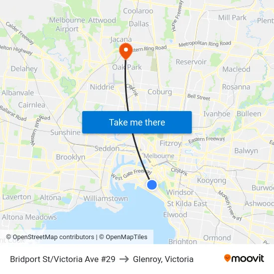 Bridport St/Victoria Ave #29 to Glenroy, Victoria map