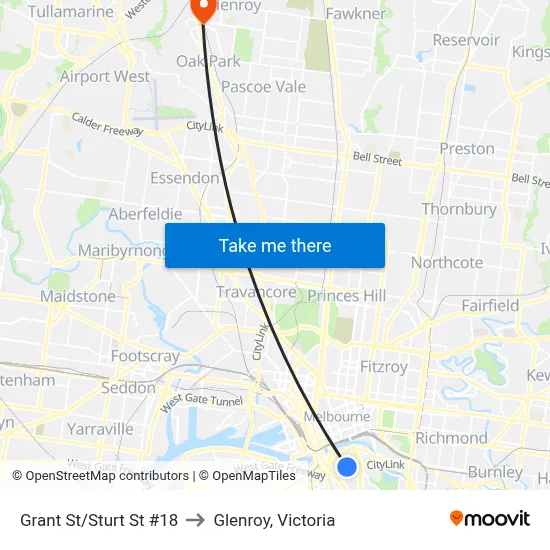 Grant St/Sturt St #18 to Glenroy, Victoria map