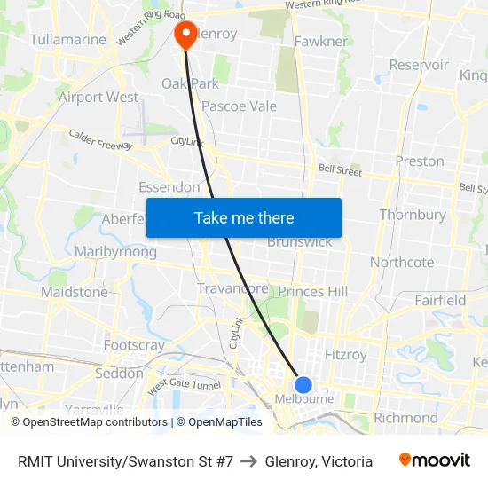 RMIT University/Swanston St #7 to Glenroy, Victoria map