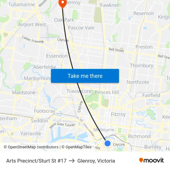 Arts Precinct/Sturt St #17 to Glenroy, Victoria map