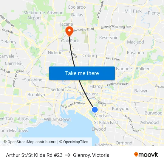 Arthur St/St Kilda Rd #23 to Glenroy, Victoria map