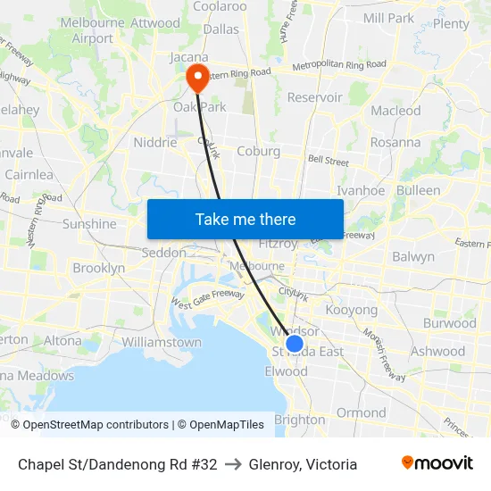 Chapel St/Dandenong Rd #32 to Glenroy, Victoria map