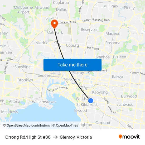 Orrong Rd/High St #38 to Glenroy, Victoria map