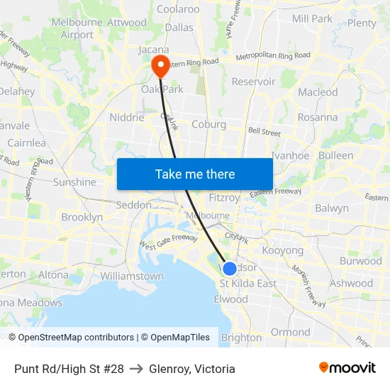 Punt Rd/High St #28 to Glenroy, Victoria map