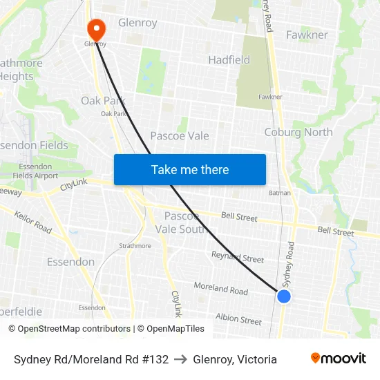 Sydney Rd/Moreland Rd #132 to Glenroy, Victoria map