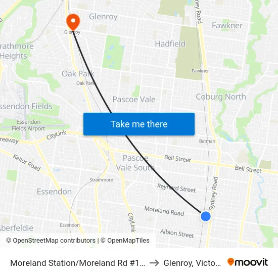Moreland Station/Moreland Rd #133 to Glenroy, Victoria map
