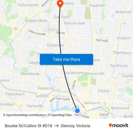 Bourke St/Collins St #D18 to Glenroy, Victoria map