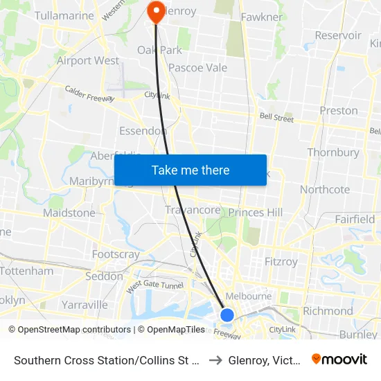 Southern Cross Station/Collins St #D14 to Glenroy, Victoria map