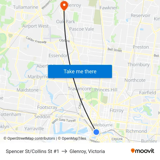 Spencer St/Collins St #1 to Glenroy, Victoria map