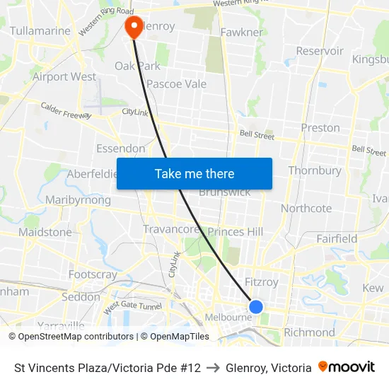 St Vincents Plaza/Victoria Pde #12 to Glenroy, Victoria map