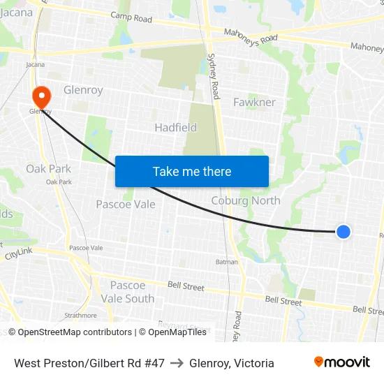 West Preston/Gilbert Rd #47 to Glenroy, Victoria map