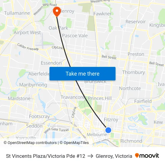 St Vincents Plaza/Victoria Pde #12 to Glenroy, Victoria map