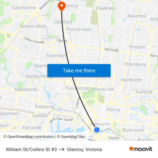 William St/Collins St #3 to Glenroy, Victoria map