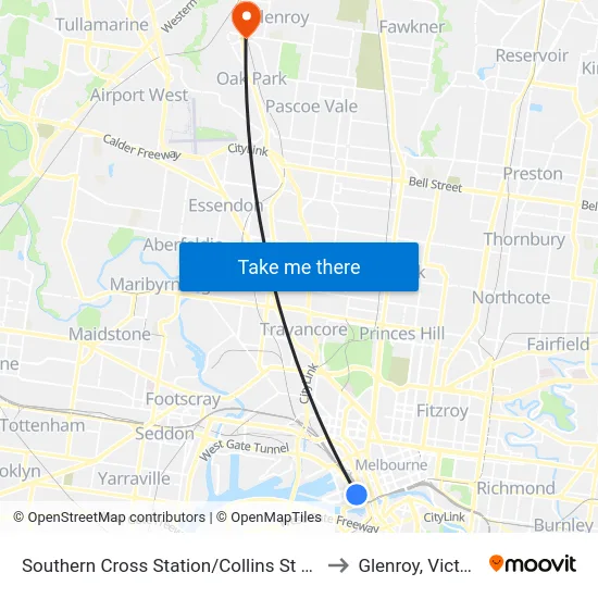 Southern Cross Station/Collins St #D14 to Glenroy, Victoria map