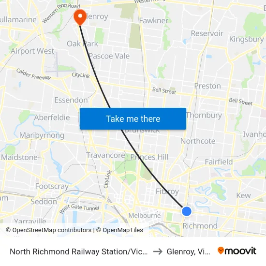 North Richmond Railway Station/Victoria St #19 to Glenroy, Victoria map