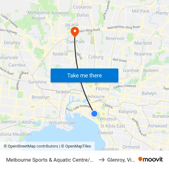 Melbourne Sports & Aquatic Centre/Albert Rd #131 to Glenroy, Victoria map
