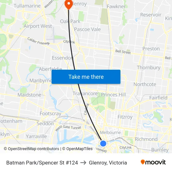 Batman Park/Spencer St #124 to Glenroy, Victoria map