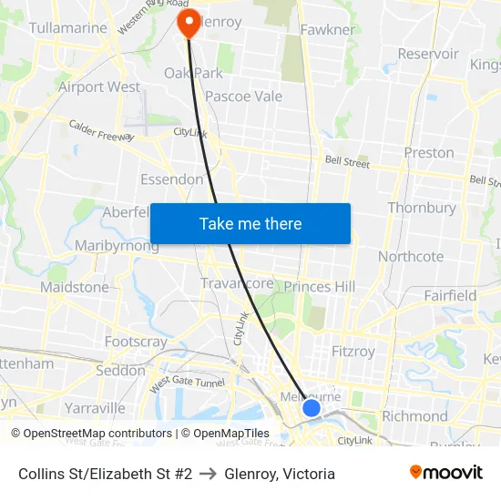 Collins St/Elizabeth St #2 to Glenroy, Victoria map