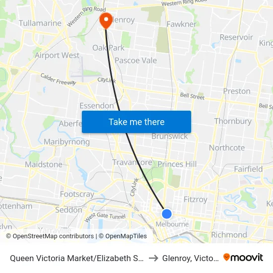 Queen Victoria Market/Elizabeth St #7 to Glenroy, Victoria map