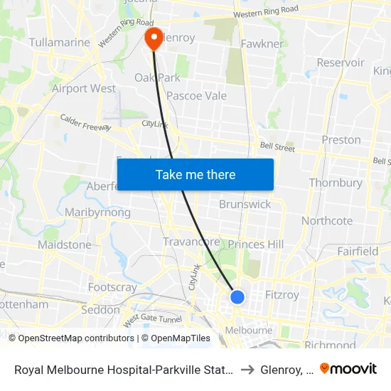 Royal Melbourne Hospital-Parkville Station/Royal Pde (Parkv... #10 to Glenroy, Victoria map