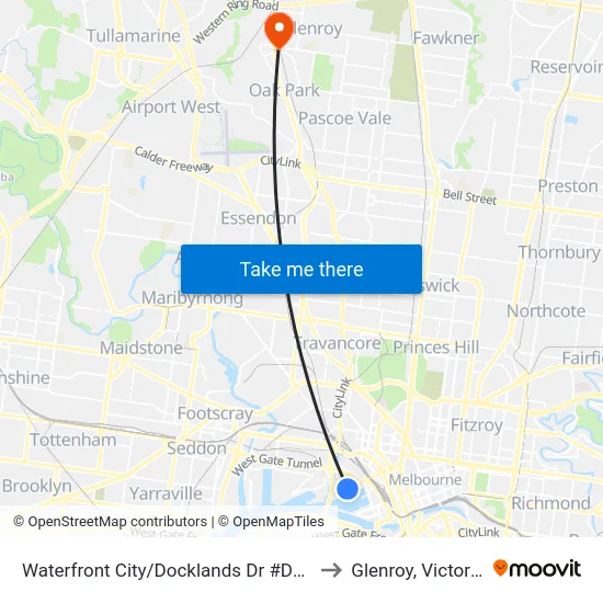 Waterfront City/Docklands Dr #D11 to Glenroy, Victoria map