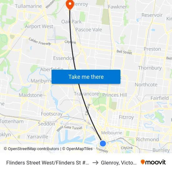 Flinders Street West/Flinders St #D6 to Glenroy, Victoria map