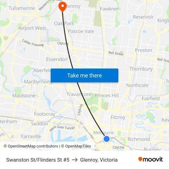 Swanston St/Flinders St #5 to Glenroy, Victoria map