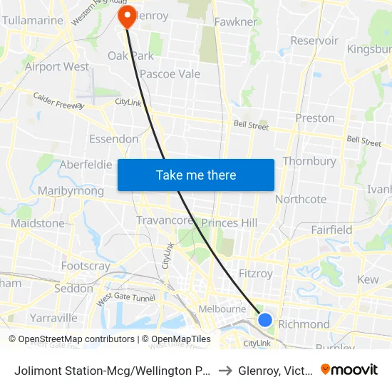 Jolimont Station-Mcg/Wellington Pde #11 to Glenroy, Victoria map