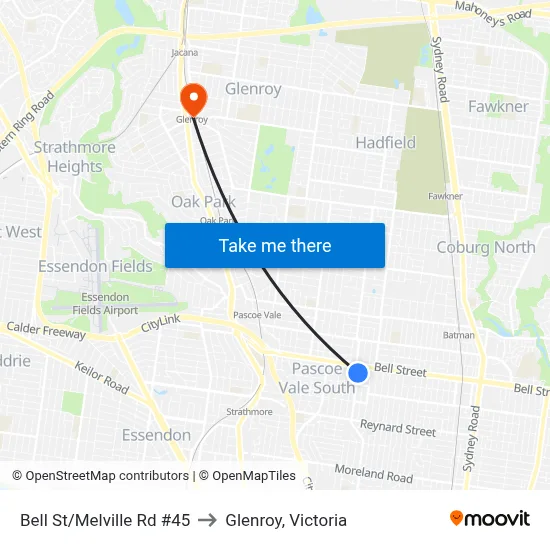 Bell St/Melville Rd #45 to Glenroy, Victoria map