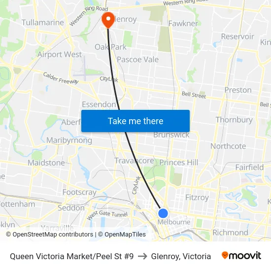 Queen Victoria Market/Peel St #9 to Glenroy, Victoria map