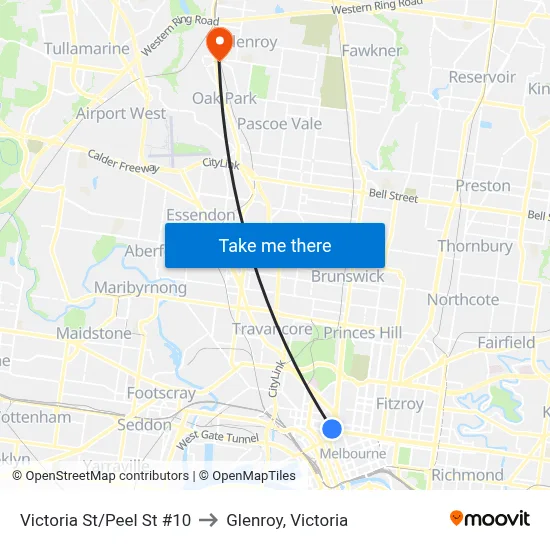 Victoria St/Peel St #10 to Glenroy, Victoria map